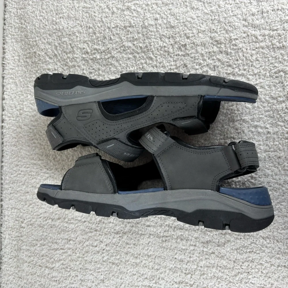Skechers Sandals 10 Gray Blue Tresmen Garo River Adjustable Strappy Open Toe Men